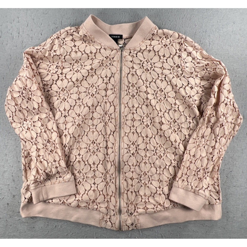 TORRID Dusty Pink Sheer Lace Full Zipper Bomber Jacket Size 3